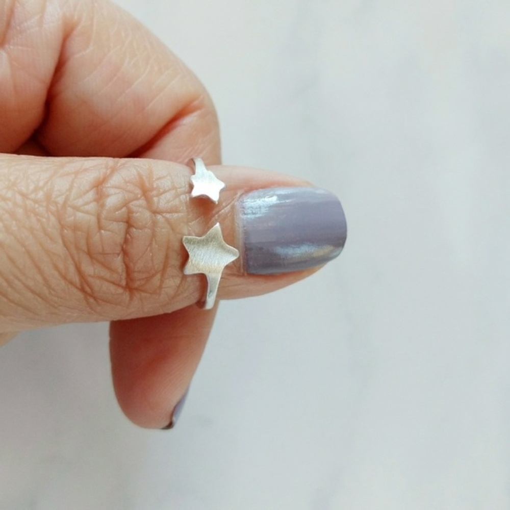 S925 Dainty Double Star Open Ring - Picture 2 of 5